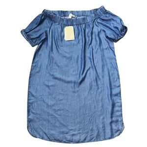 NWT Michael Kors Off-The-Shoulder Chambray Denim Shift Dress XL